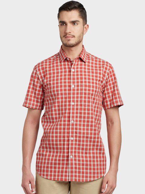 

ColorPlus Men Orange Tailored Fit Checked Casual Shirt