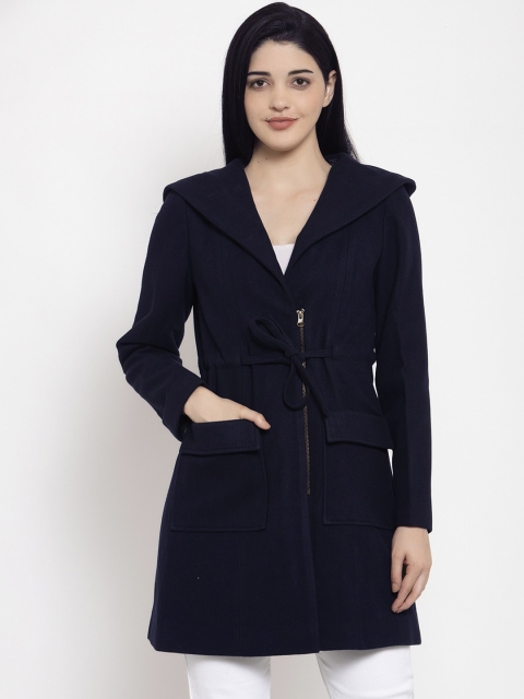 

Owncraft Women Navy Blue Solid Wool Overcoat