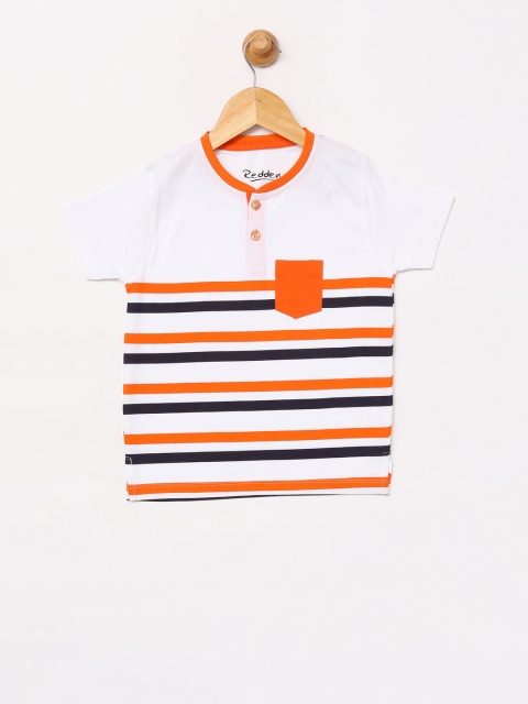 

Redden Boys White & Orange Striped Henley Neck T-shirt