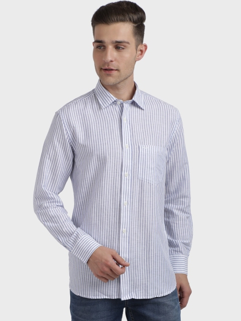 

ColorPlus Men Blue & White Regular Fit Striped Casual Shirt