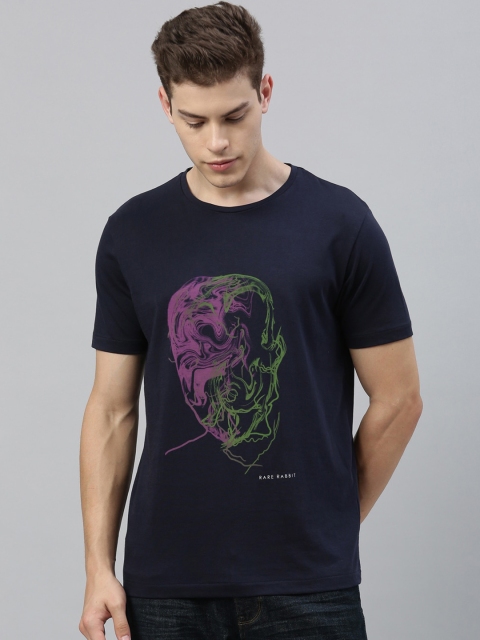 

RARE RABBIT Men Navy Blue Printed Round Neck T-shirt