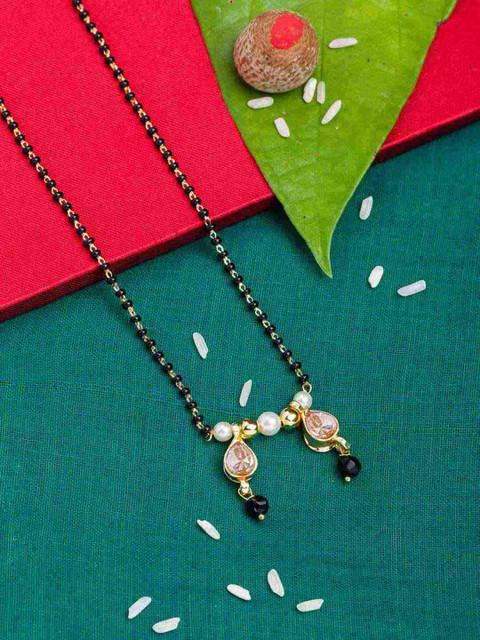 

Sia Art Jewellery Gold-Plated Black Beaded Stone-Studded Mangalsutra