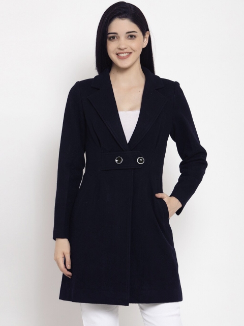 

Owncraft Women Navy Blue Solid Woolen Trench Coat