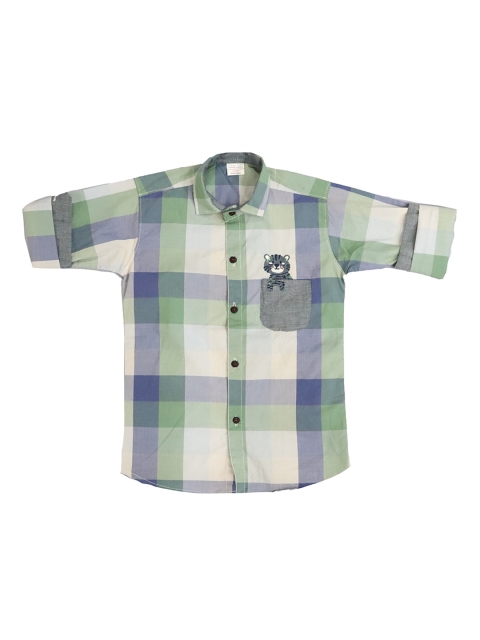 

Polka Tots Boys Green & Blue Slim Fit Checked Casual Shirt