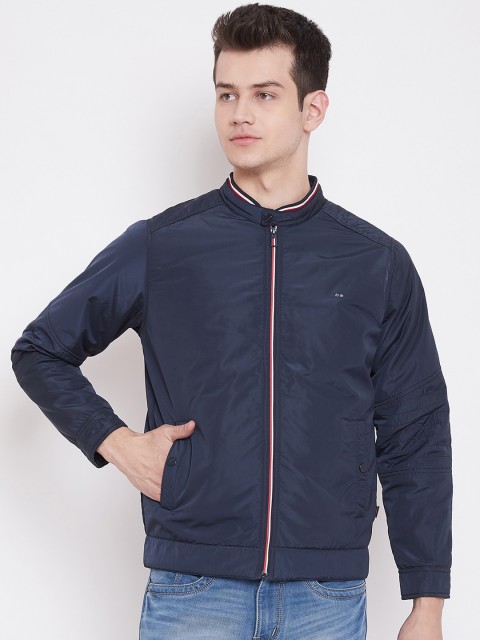 

Okane Men Navy Blue Solid Bomber Jacket