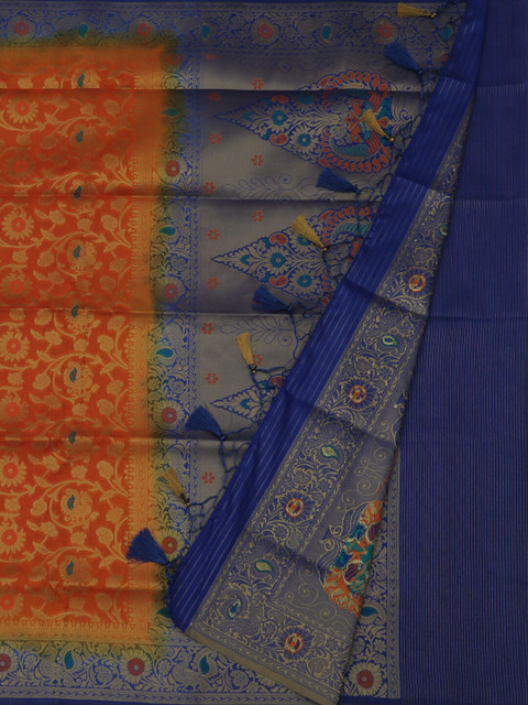 

Pothys Orange & Navy Blue Jute Silk Woven Design Saree