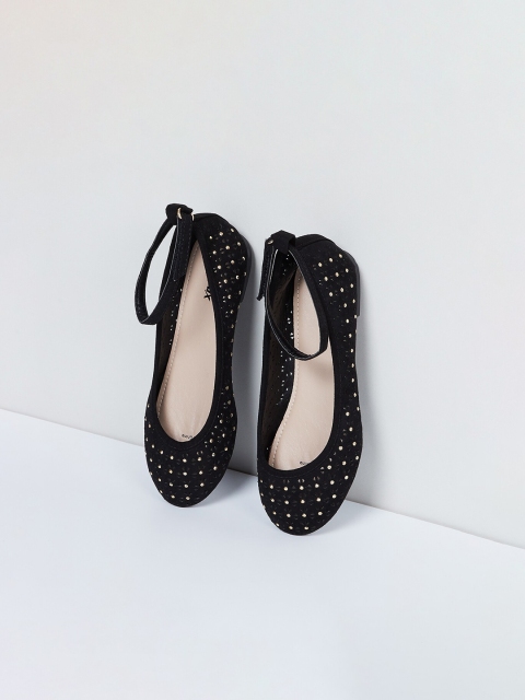 

max Girls Black Embellished PU Ballerinas