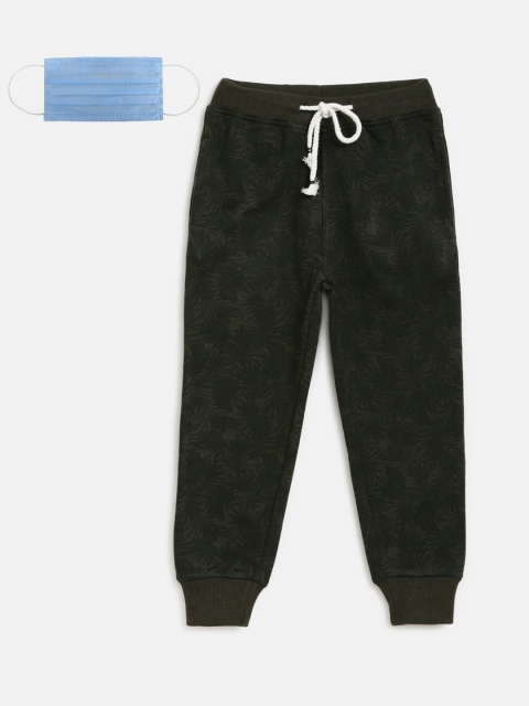 

Lil Tomatoes Boys Olive Green Printed Straight-Fit Joggers