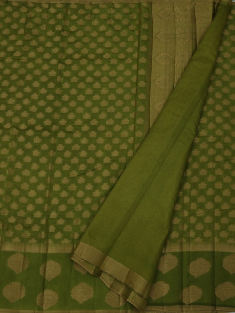 

Pothys Olive Green Printed Jute Silk Saree