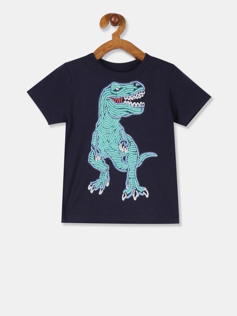 

The Childrens Place Boys Navy Blue Printed Round Neck Pure Cotton T-shirt