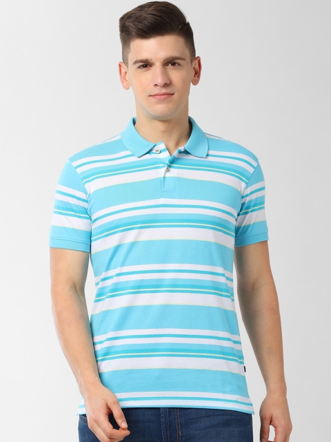 

Peter England Casuals Men Blue & White Slim Fit Striped Polo Collar T-shirt