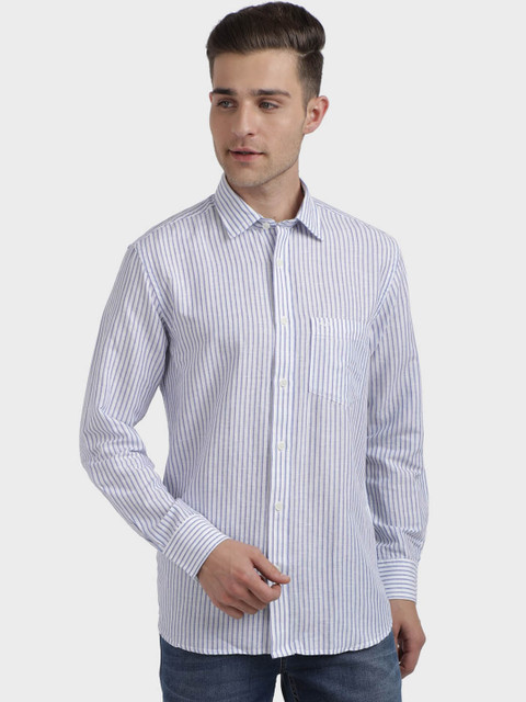 

ColorPlus Men Blue & White Regular Fit Striped Casual Shirt