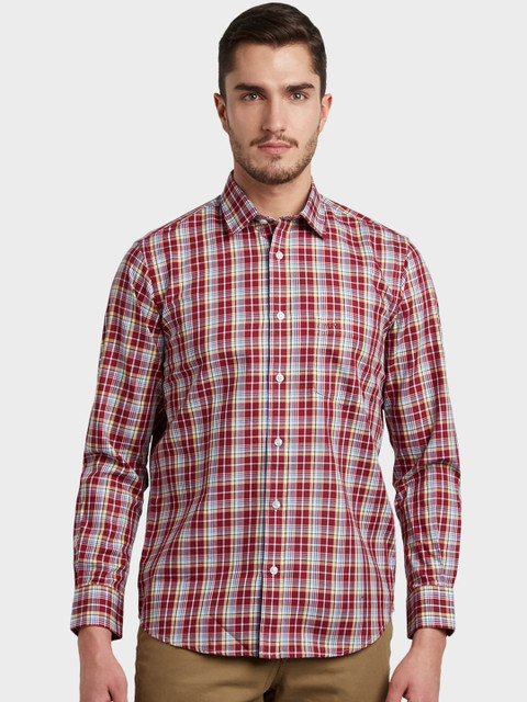 

ColorPlus Men Maroon & Blue Tailored Fit Checked Casual Shirt