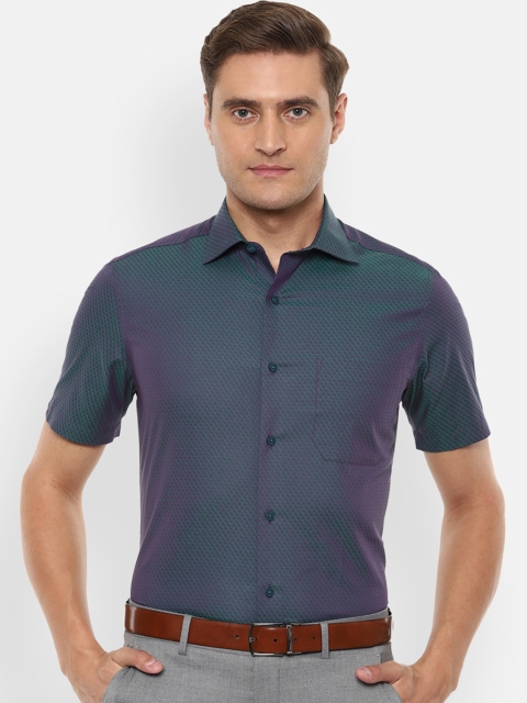 

Louis Philippe Men Green & Purple Regular Fit Self Design Formal Shirt