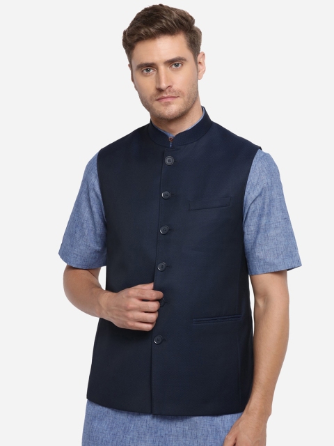 

JADE BLUE Men Blue Solid Modi Jacket