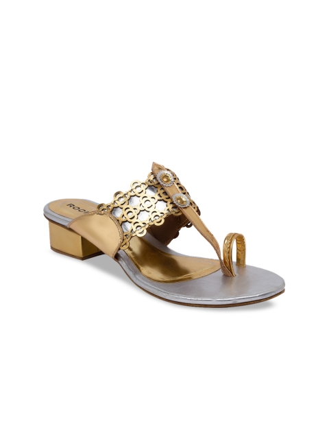 

Rocia Women Gold-Toned Embellished Block Heels