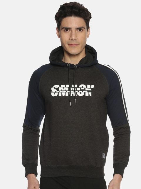 

Force NXT Men Charcoal & Navy Blue Printed Hooded Sweatshirt