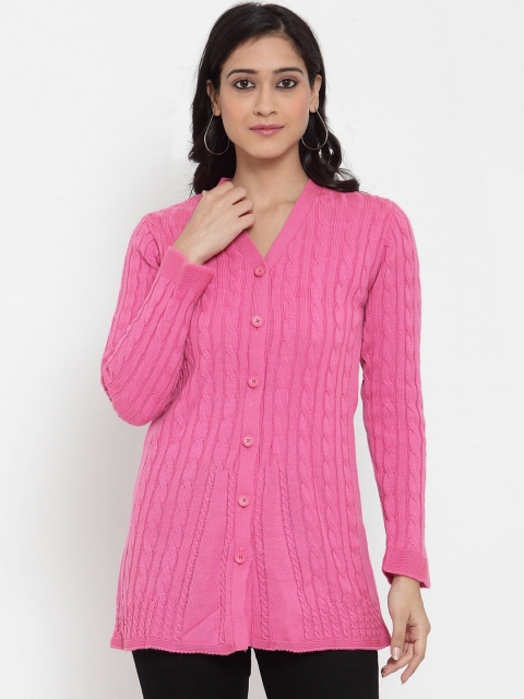 

Kalt Women Pink Self Design Cardigan Sweater