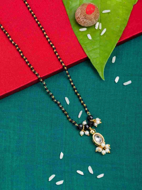 

Sia Art Jewellery Gold-Plated Black Beaded Stone-Studded Mangalsutra