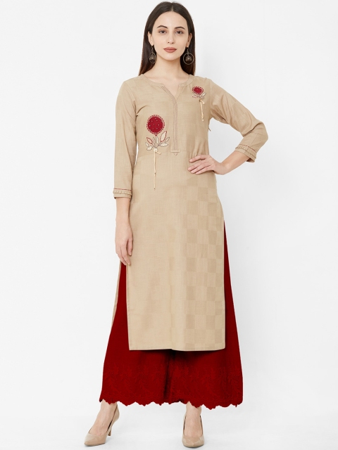 

Os Women Beige Embellished Straight Kurta