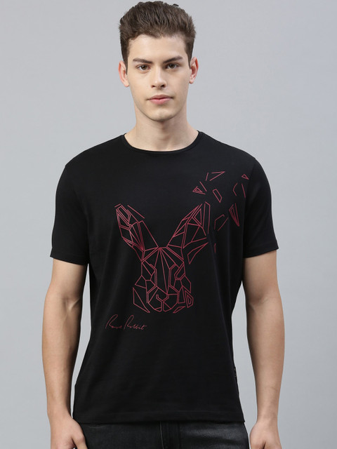 

RARE RABBIT Men Black Printed Round Neck T-shirt