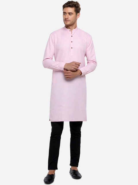 

JADE BLUE Men Pink Solid Straight Modi Kurta