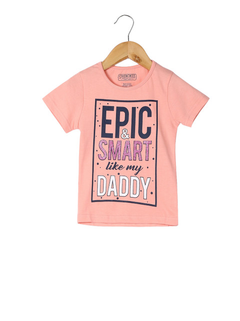 

Cherokee Girls Peach & Black Printed Round Neck T-shirt