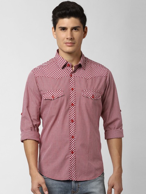 

Peter England Casuals Men Red & White Slim Fit Checked Casual Shirt