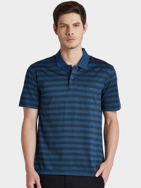 

ColorPlus Men Blue Striped Polo Collar T-shirt