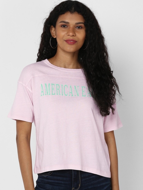 

AMERICAN EAGLE OUTFITTERS Women Pink Printed Round Neck T-shirt