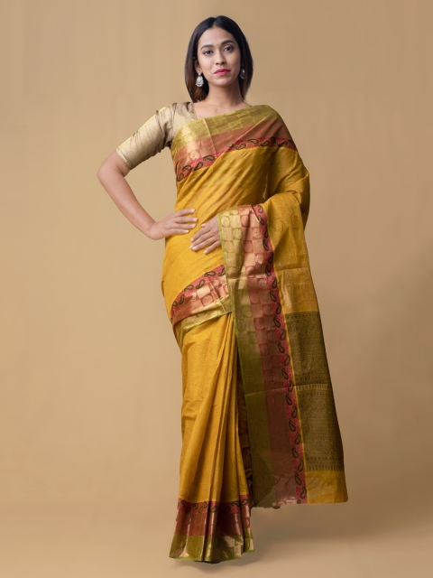 

Unnati Silks Yellow & Gold-Toned Pure Cotton Woven Design Saree