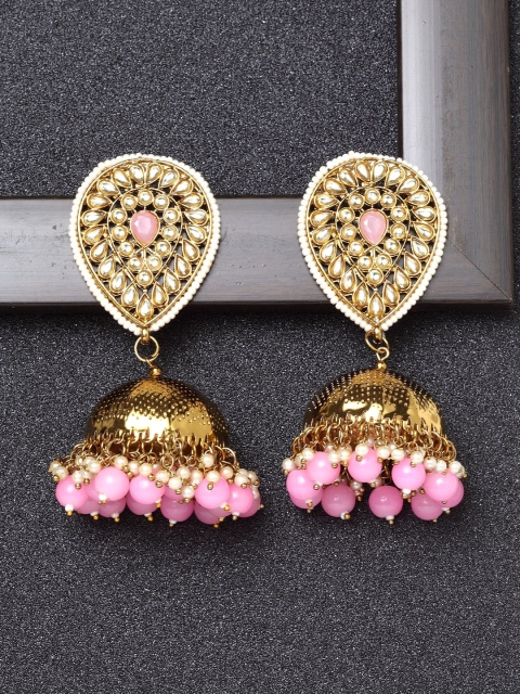 

Ibtida Pink & Gold-Toned Dome Shaped Jhumkas