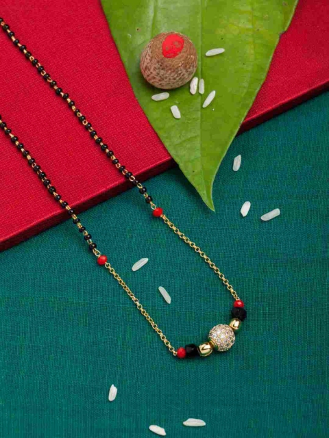 

Sia Art Jewellery Gold-Plated Black Beaded Stone-Studded Mangalsutra