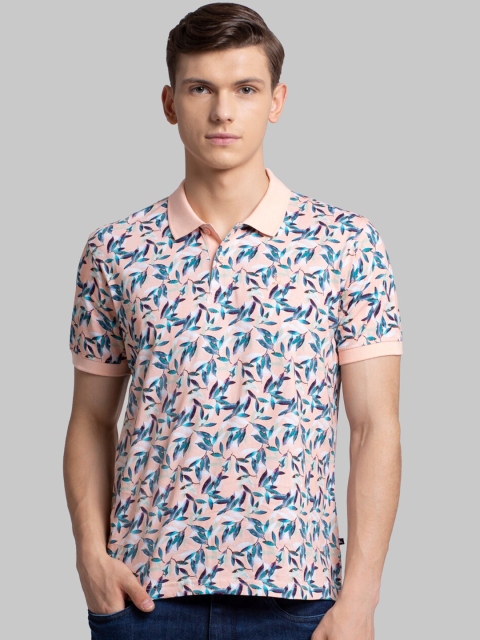 

Parx Men Peach-Coloured Printed Polo Collar T-shirt