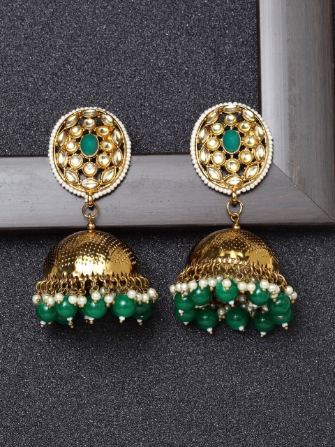 

Ibtida Gold-Plated & Green Dome Shaped Jhumkas
