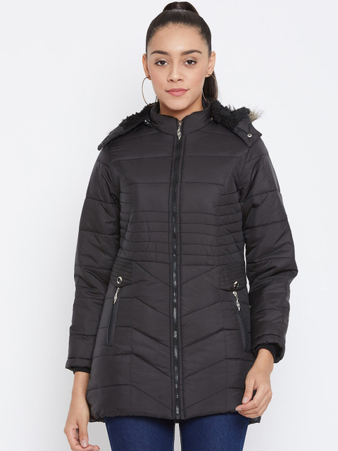 

Spirit Women Black Solid Windcheater Padded Hooded Jacket