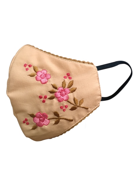 

nestroots Unisex Beige & Pink Embroidered 2-Ply Reusable Outdoor Cloth Masks