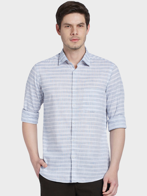 

ColorPlus Men Blue Tailored Fit Striped Casual Shirt