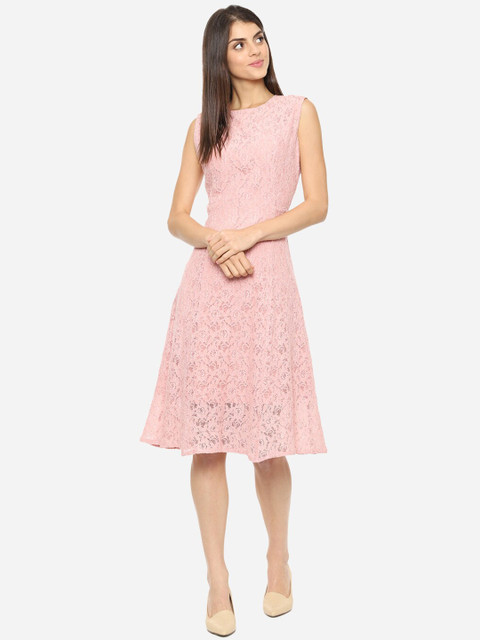 

Van Heusen Woman Women Pink Self Design Fit and Flare Dress