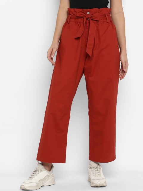 

FOSH Women Rust Smart Regular Fit Solid Parallel Trousers
