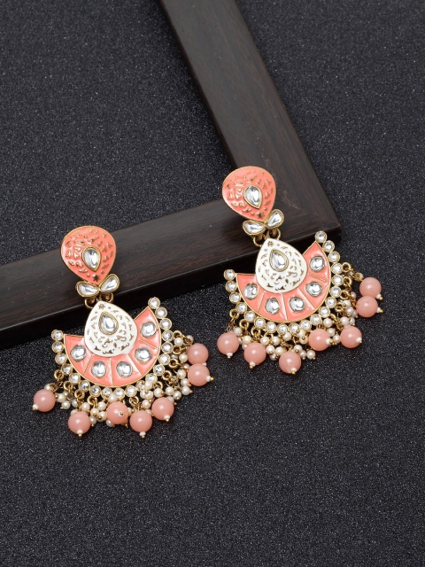 

Ibtida Pink & Gold-Toned Crescent Shaped Chandbalis