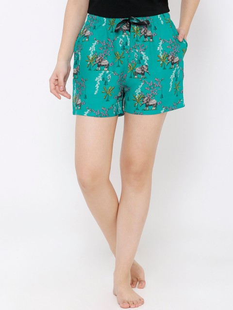 

Heart 2 Heart Women Green Tropical Printed Lounge Shorts