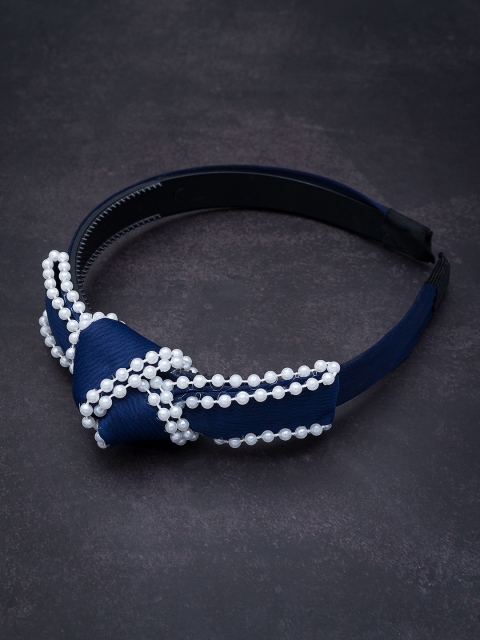 

Golden Peacock Navy Blue & White Beaded Hairband
