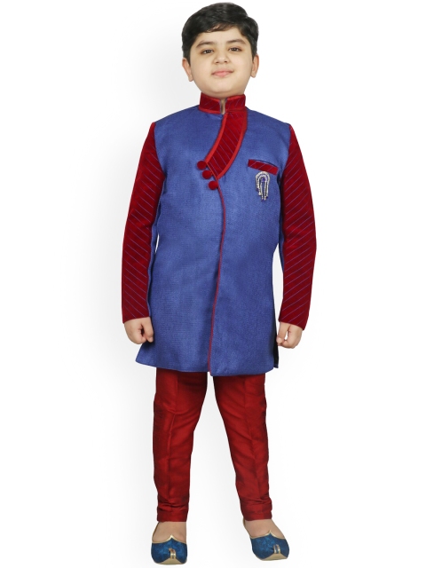 

SG YUVRAJ Boys Blue & Red Woven-Design Sherwani Set