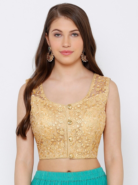 

SALWAR STUDIO Women Gold-Coloured Embroidered Padded Saree Blouse