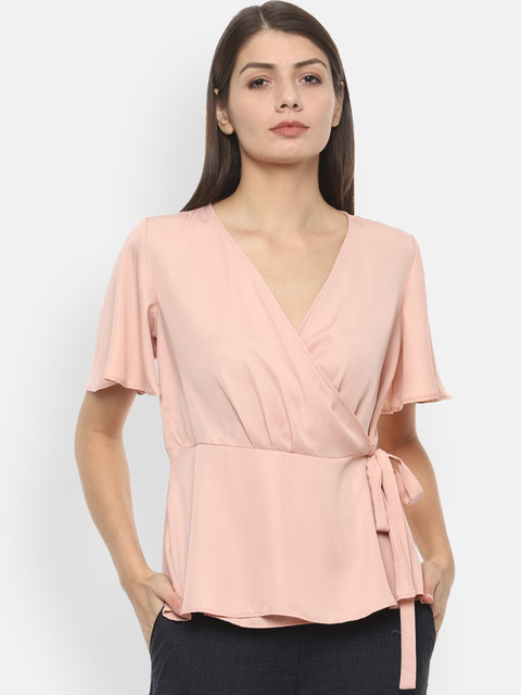 

Van Heusen Woman Women Peach-Coloured Solid Wrap Top