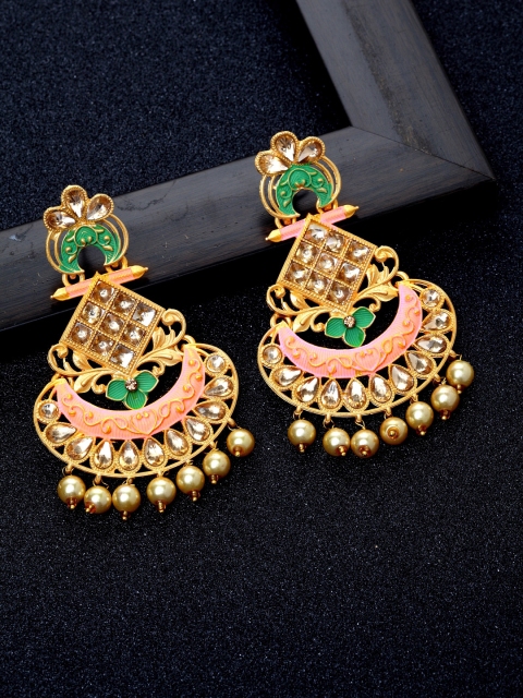

Ibtida Gold-Plated & Pink Circular Chandbalis