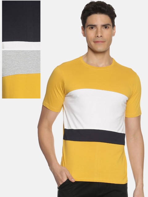 

IVOC Men Pack of 3 Colourblocked Round Neck T-shirt, Yellow