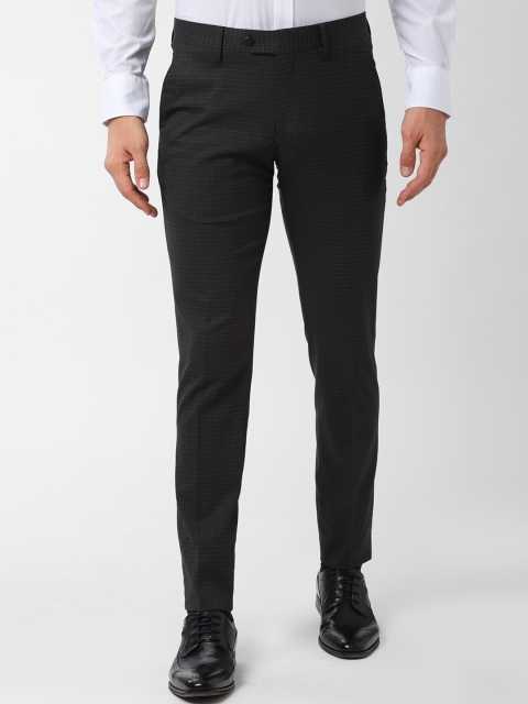

Peter England Men Black Slim Fit Checked Formal Trousers