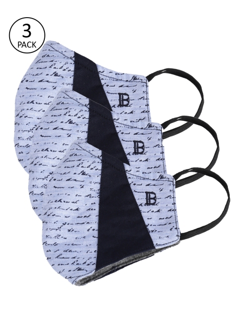 

Bene Kleed Pack Of 3 Blue & Black Printed 5-Ply Reusable Protective Outdoor Masks